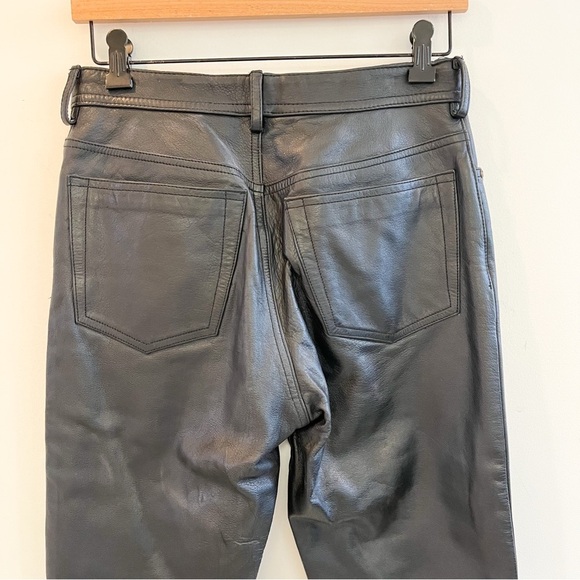 Trek New York Black Leather Boot Cut Raw Edge Pants Size 6 (Tall) - Picture 4 of 13